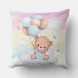 Almohada con oso de peluche y globos en cielo de a