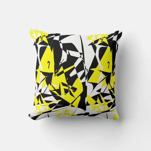 Almohada con patrón abstracto negro y amarillo fun (Anverso)