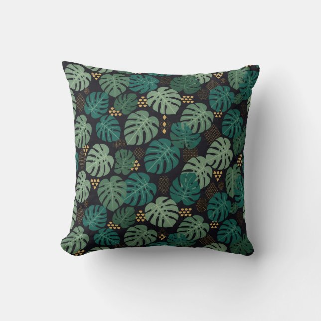 Almohada con patrón botánico de Monstera (Anverso)
