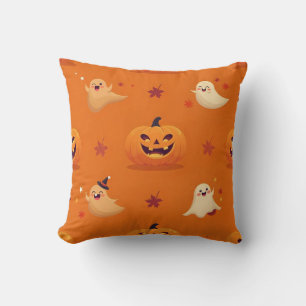 Almohada con patrón casual de calabaza sonriente y