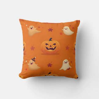 Almohada con patrón casual de calabaza sonriente y