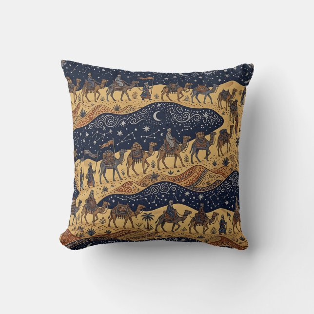 Almohada con patrón continuo de caravana de camell (Anverso)