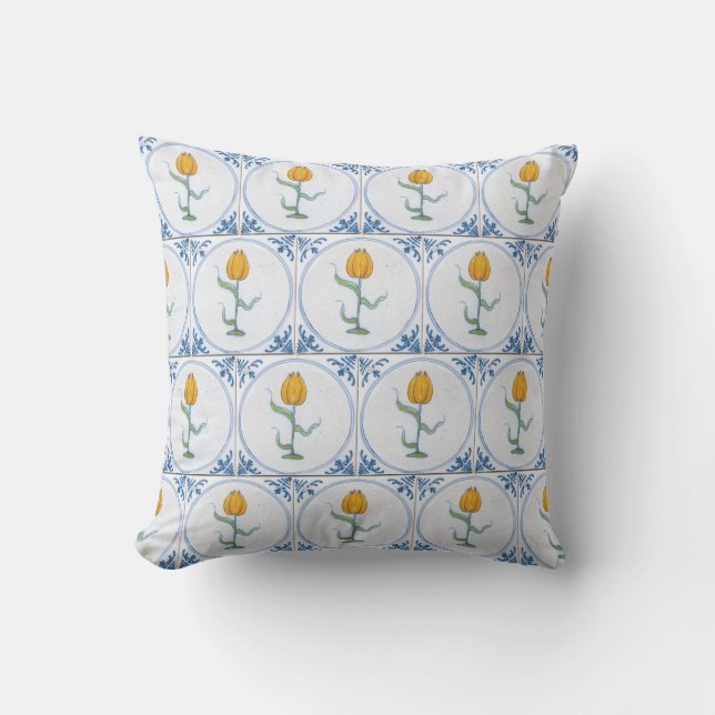 Almohada con patrón de baldosa falsa de tulipán De (Anverso)