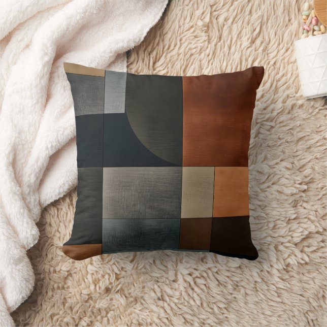 Almohada con patrón de bloque geométrico terroso B (Manta)