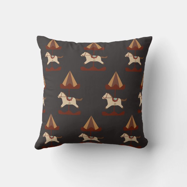 Almohada con patrón de caballo de carrusel oscuro (Reverso)