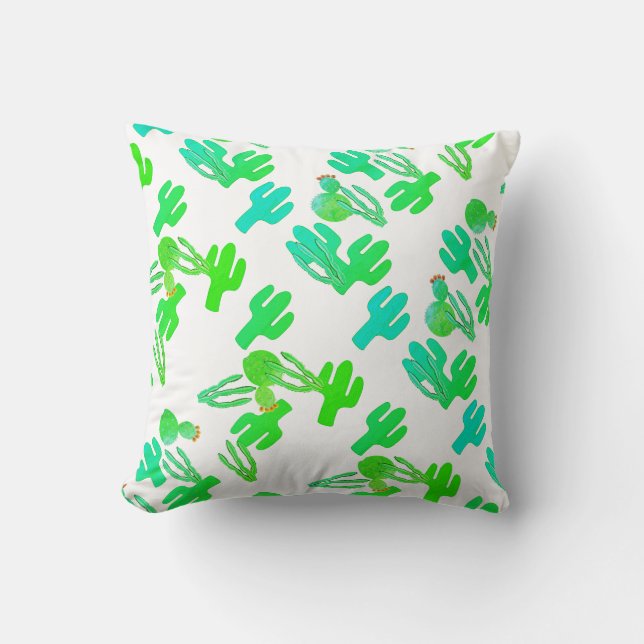 Almohada con patrón de cactus verde funky (Anverso)