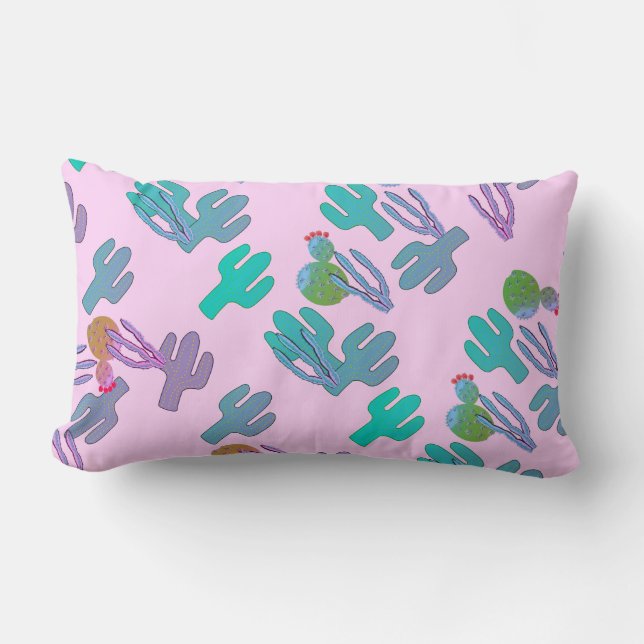 Almohada con patrón de cactus verde funky (Anverso)
