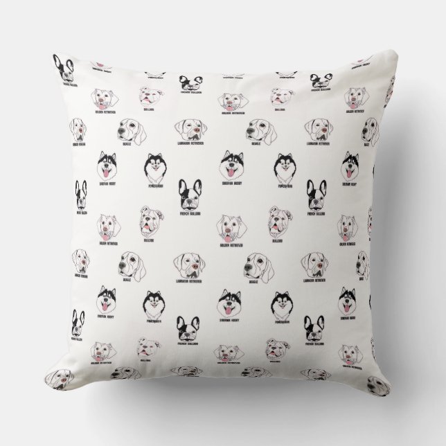 Almohada con patrón de caras de razas de perros li (Anverso)