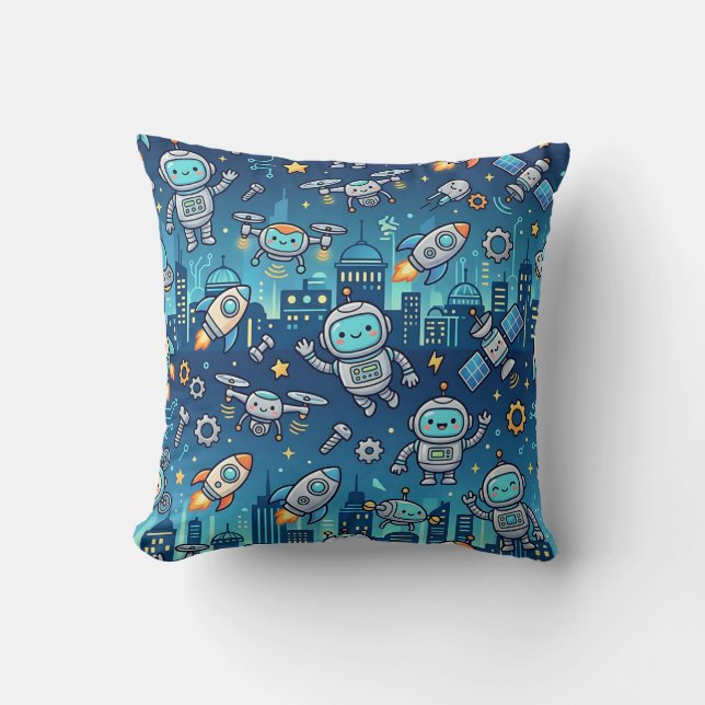 Almohada con patrón de ciudad futurista robot (Anverso)