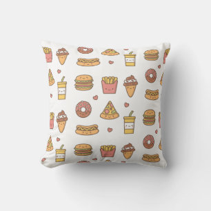 Almohada con patrón de divertidos dibujos de comid