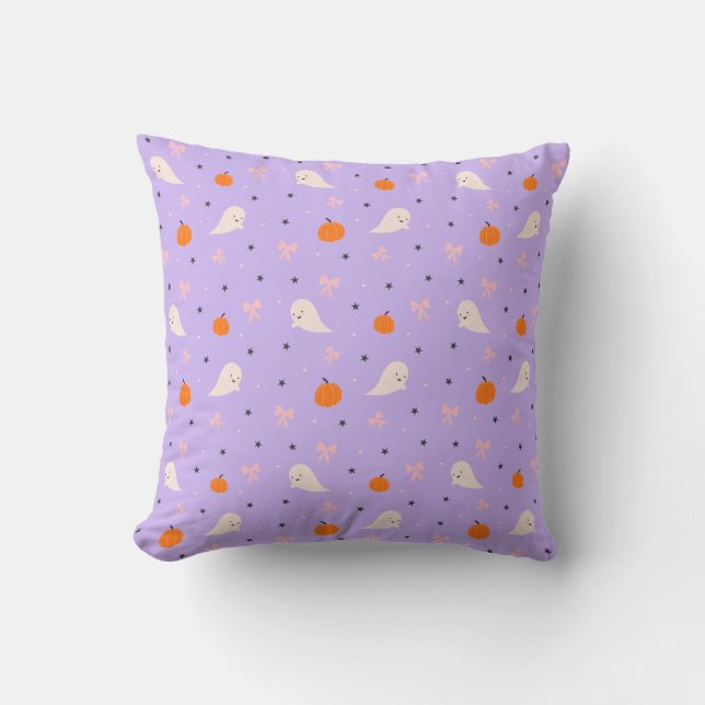 Almohada con patrón de fantasma de Halloween morad (Anverso)