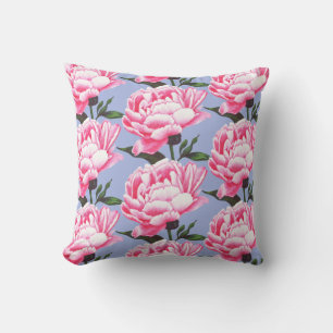 Almohada con patrón de flor de peonía dibujada a p