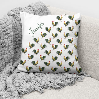 Almohada con patrón de gallo vintage y nombre pers