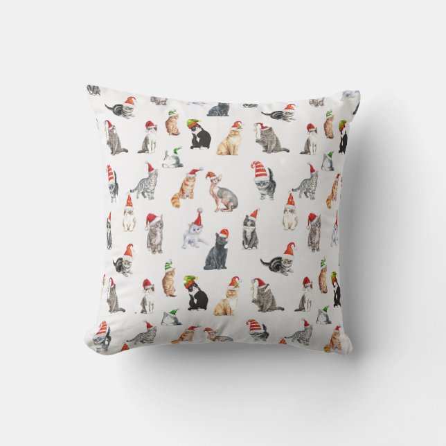 Almohada con patrón de gato de Navidad lindo  (Anverso)