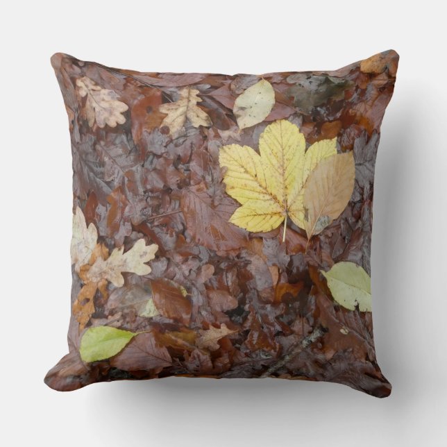 Almohada con patrón de hojas amarillas de otoño (Anverso)
