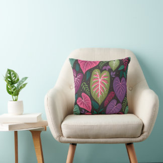 Almohada con patrón de hojas de Caladium tropical 