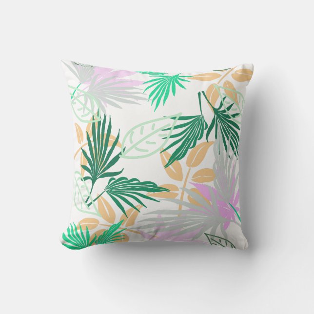 Almohada con patrón de hojas de palmera tópicas (Anverso)