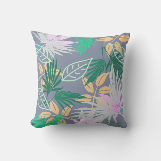 Almohada con patrón de hojas de palmera tópicas (Anverso)