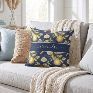 Almohada con patrón de limón y monograma