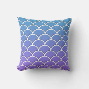 Almohada con patrón de onda japonesa azul suave y 