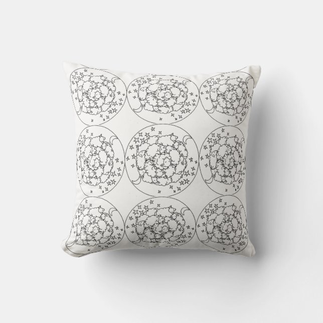 Almohada con patrón de ovejas y estrellas de manda (Anverso)