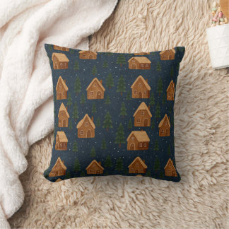 Almohada con patrón de pueblo invernal acogedor