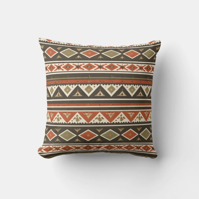 Almohada con patrón de rayas tribales boho (Anverso)