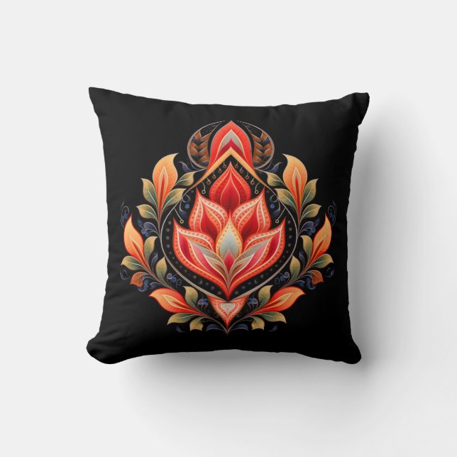 Almohada con patrón de tulipanes ardientes (Anverso)