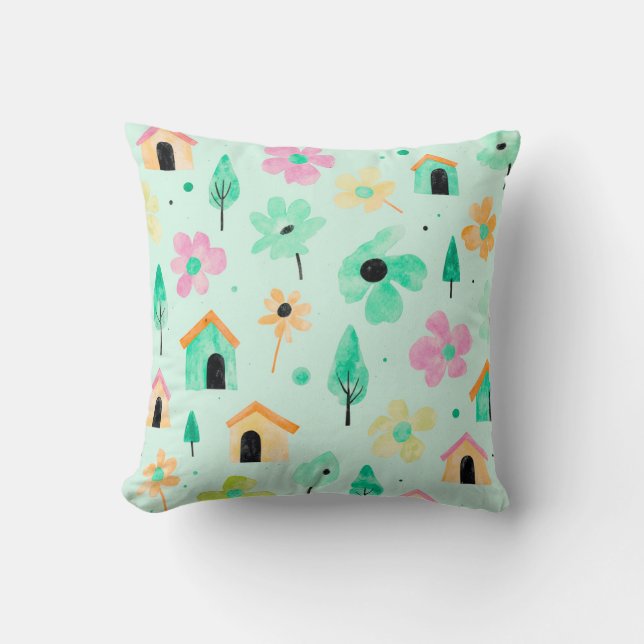 Almohada con patrón floral moderno fresco (Anverso)