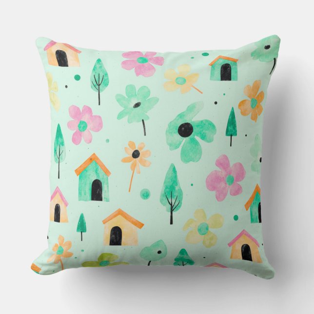 Almohada con patrón floral moderno fresco (Anverso)
