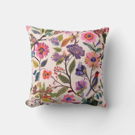 Almohada con patrón floral y de aves colorido de b