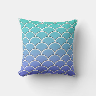Almohada con patrón japonés de ola Aqua y Orquídea