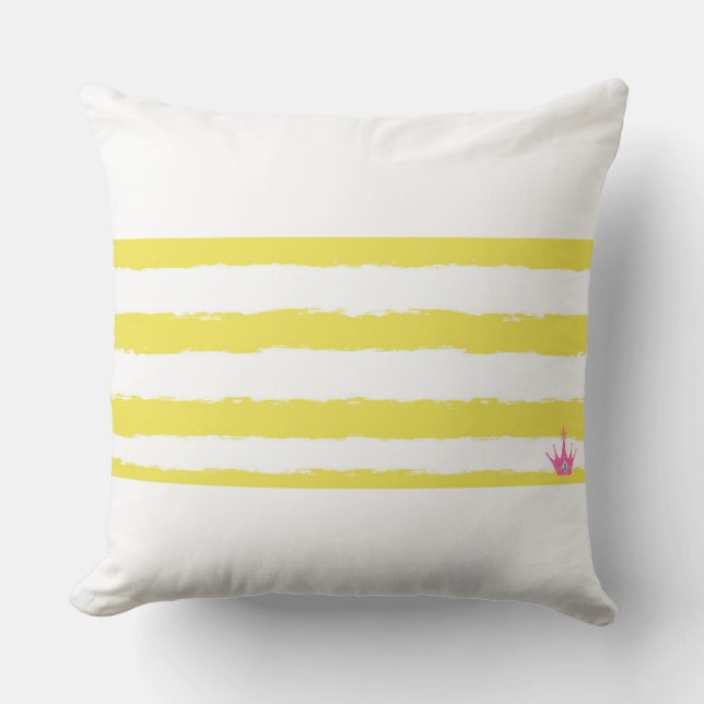 Almohada con rayas amarillas y corona rosa (Anverso)