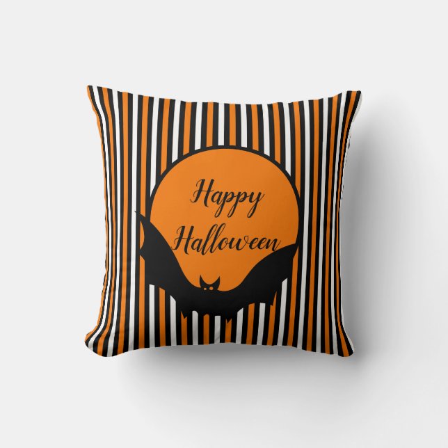 Almohada con rayas de Halloween y murciélago (Anverso)