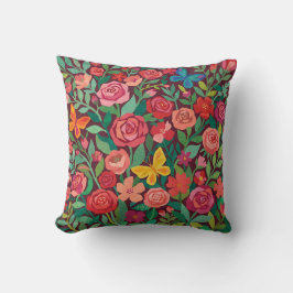 Almohada con rosas y mariposas abstractas de Matis
