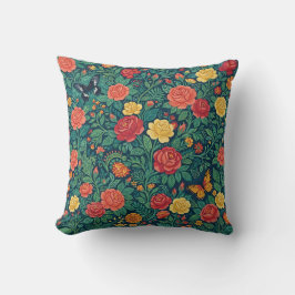 Almohada con rosas y mariposas abstractas indias