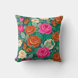 Almohada con rosas y mariposas en gouache abstract