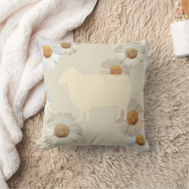 Almohada con silueta de oveja y margaritas florale