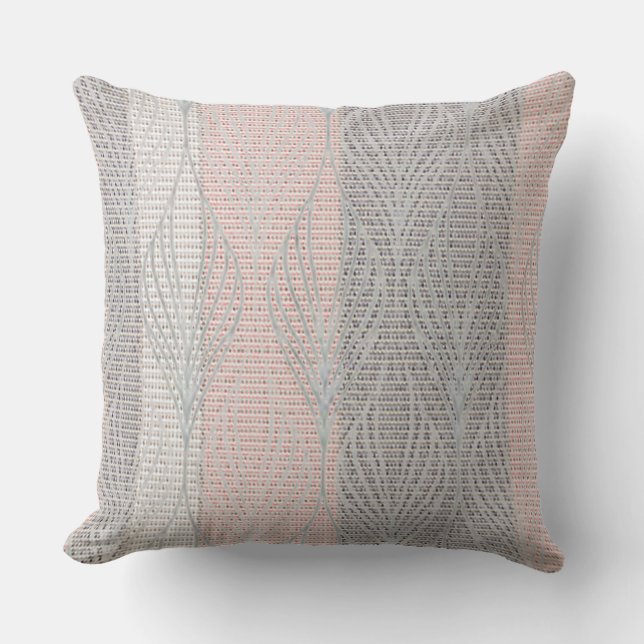 Almohada con superposición floral de rayas rosas y (Anverso)