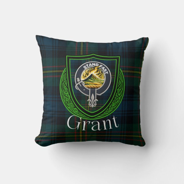 Almohada con Tartán y Escudo del Clan Escocés Gran (Anverso)