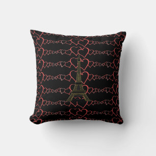 Almohada con tema de corazones rosados y Torre Eif