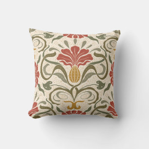 Almohada con un patrón floral vintage en rojo, ver