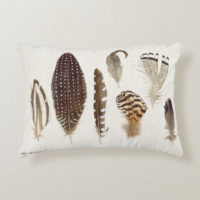 Almohada con unas plumas magníficas pintadas a man (Anverso)