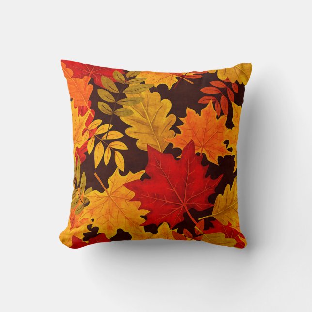 Almohada con vibrante patrón de hojas de otoño (Anverso)