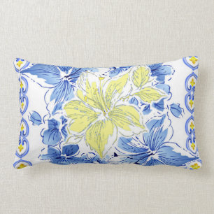 Almohada confinada floral azul y amarilla