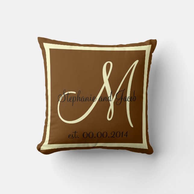 Almohada conmemorativa de boda marrón y crema de o (Anverso)
