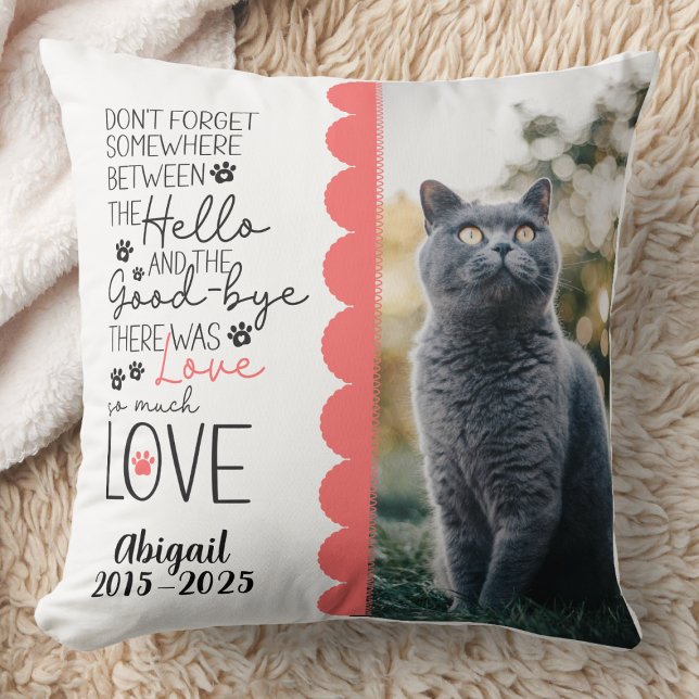 Almohada conmemorativa de pérdida de mascota Gato  (Pet memorial pillow with heartfelt quote for cat loss—a comforting sympathy gift for grieving owners)