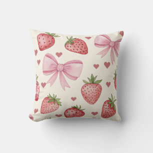 Almohada Coquette de Fresa Vintage y Lazos Rosados