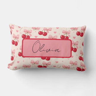 Almohada Coquette de lazo de cereza rosa