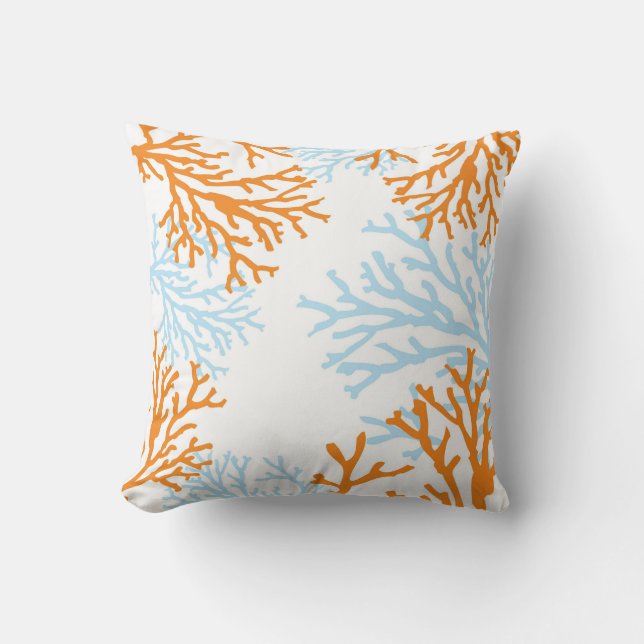 Almohada coralina anaranjada y azul (Anverso)